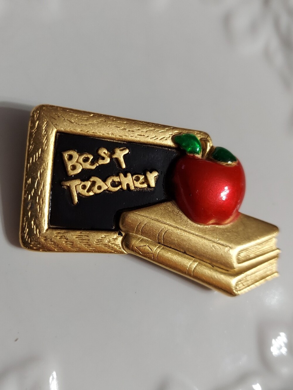 OAJC Textured Gold Tone/'Best Teacher' Enamel Brooch/Pin